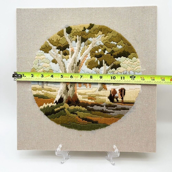 Vintage Long Stitch Embroidery Artwork Fiber Arts Square Handmade Home Decor - Picture 7 of 10